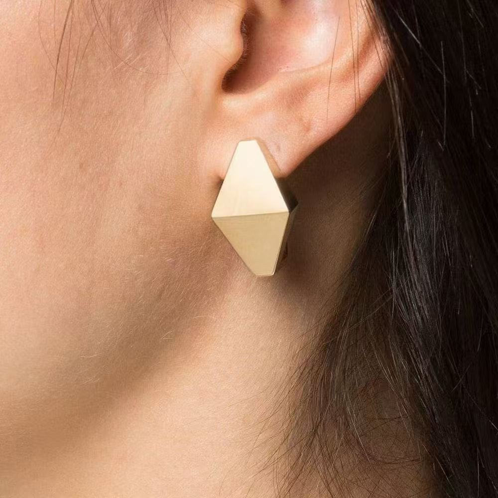 Brass electroplated 24k real gold geometric diamond earrings