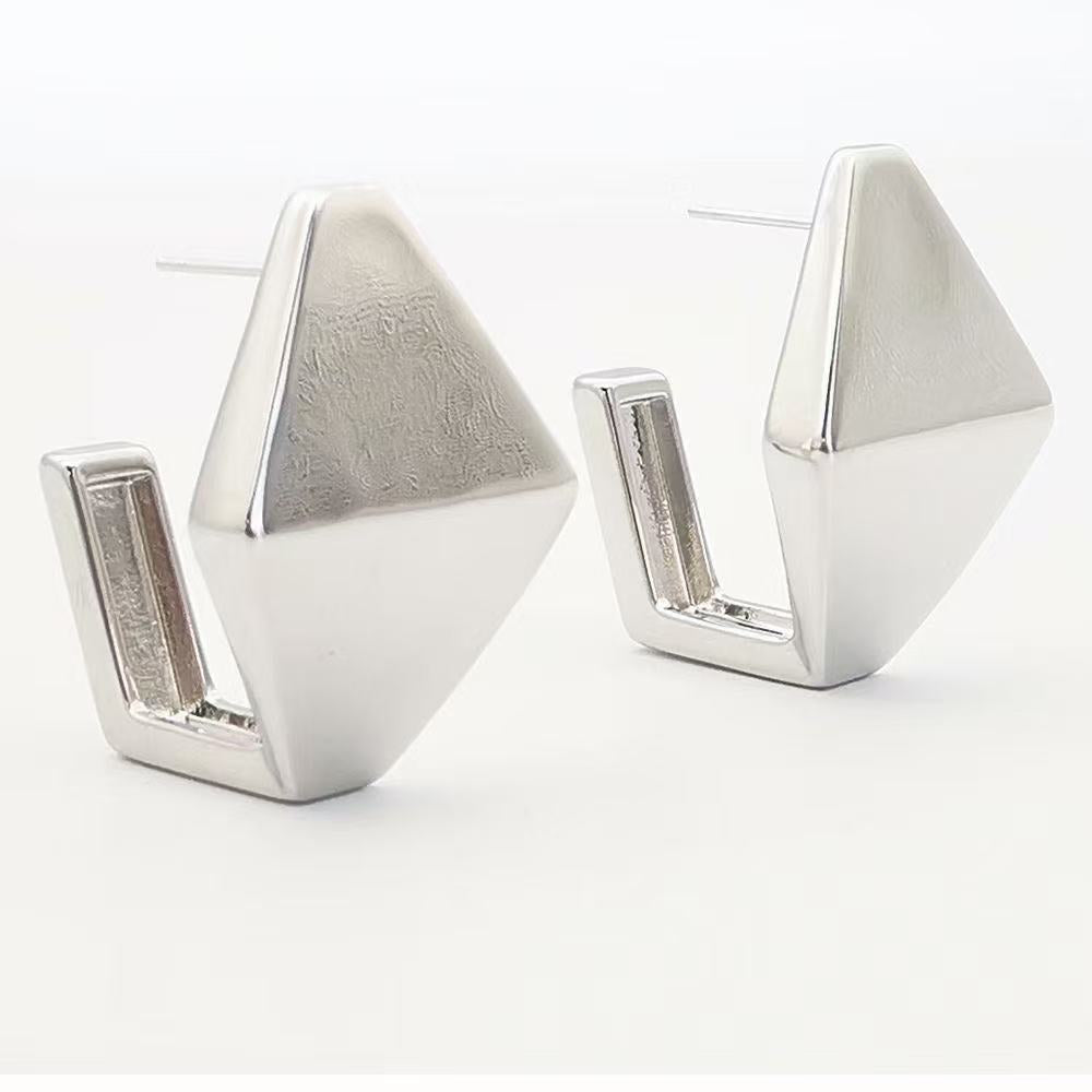 Brass electroplated 24k real gold geometric diamond earrings