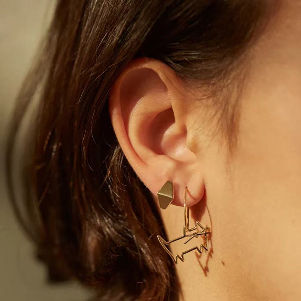 Brass electroplated 24k real gold geometric diamond earrings