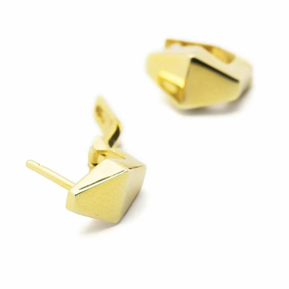 Brass electroplated 24k real gold geometric diamond earrings