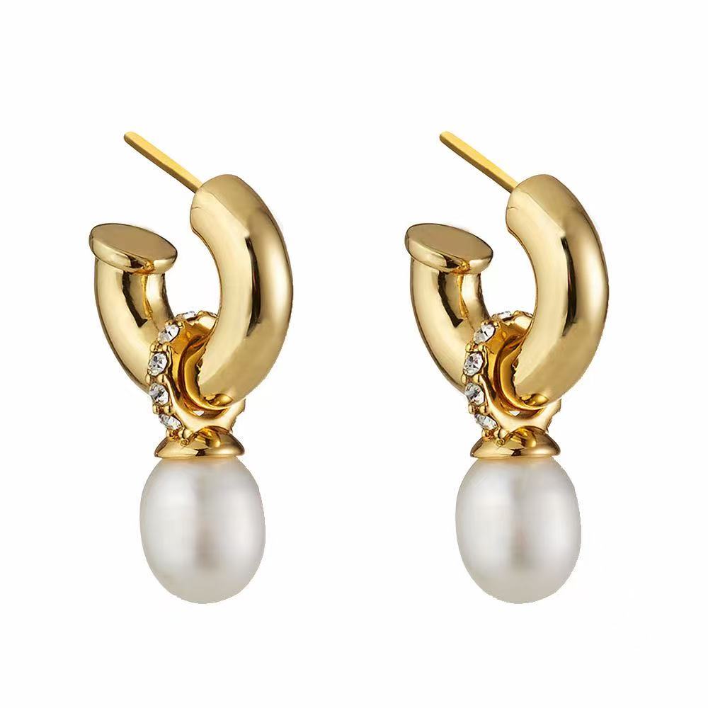 Detachable Pearl Drop Earrings with AAA Zircon - 24K Gold-Plated Brass