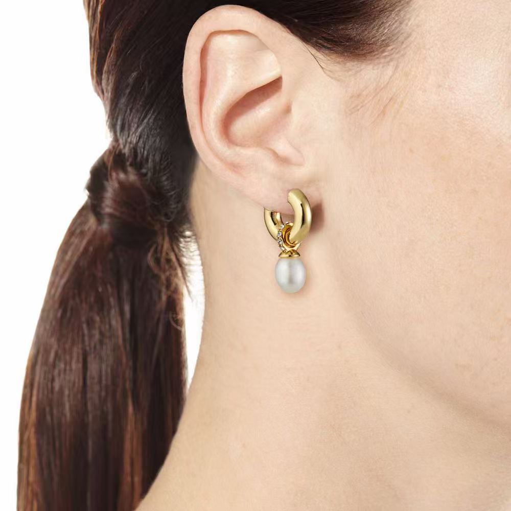 Detachable Pearl Drop Earrings with AAA Zircon - 24K Gold-Plated Brass