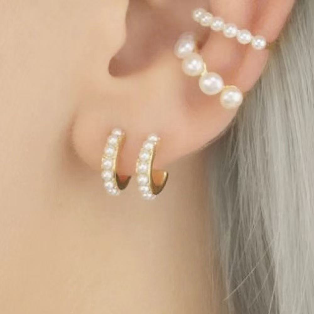 Pearl Hoop Earrings - 24K Gold-Plated Brass