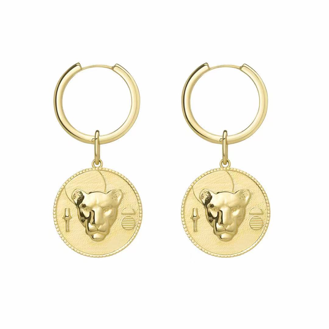 24K Gold-Plated Removable Double-Sided Leopard Head Earrings