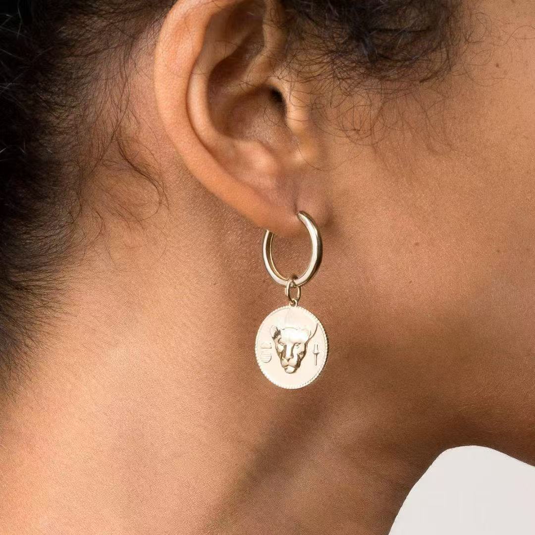 24K Gold-Plated Removable Double-Sided Leopard Head Earrings