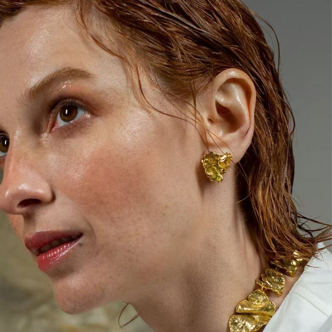 24K Gold-Plated Asymmetrical Lava Earrings