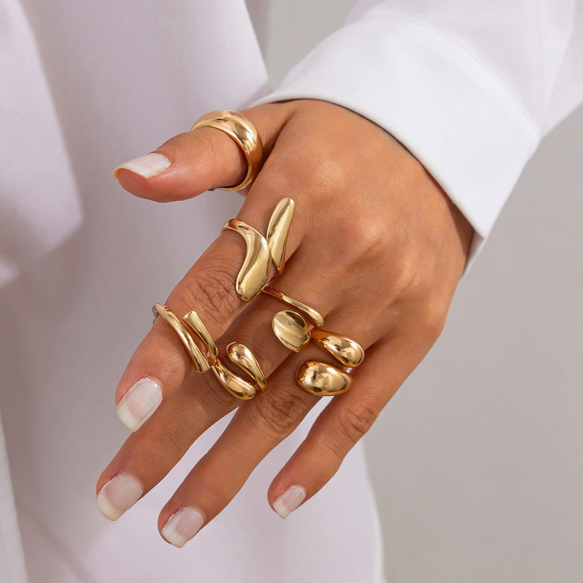 Trendy Irregular Geometric Teardrop 6-Piece Ring Set