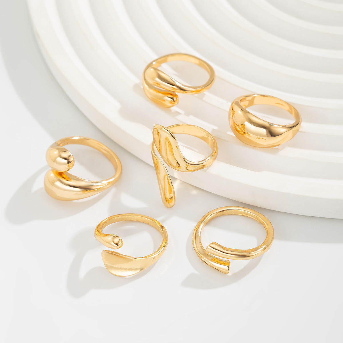 Trendy Irregular Geometric Teardrop 6-Piece Ring Set