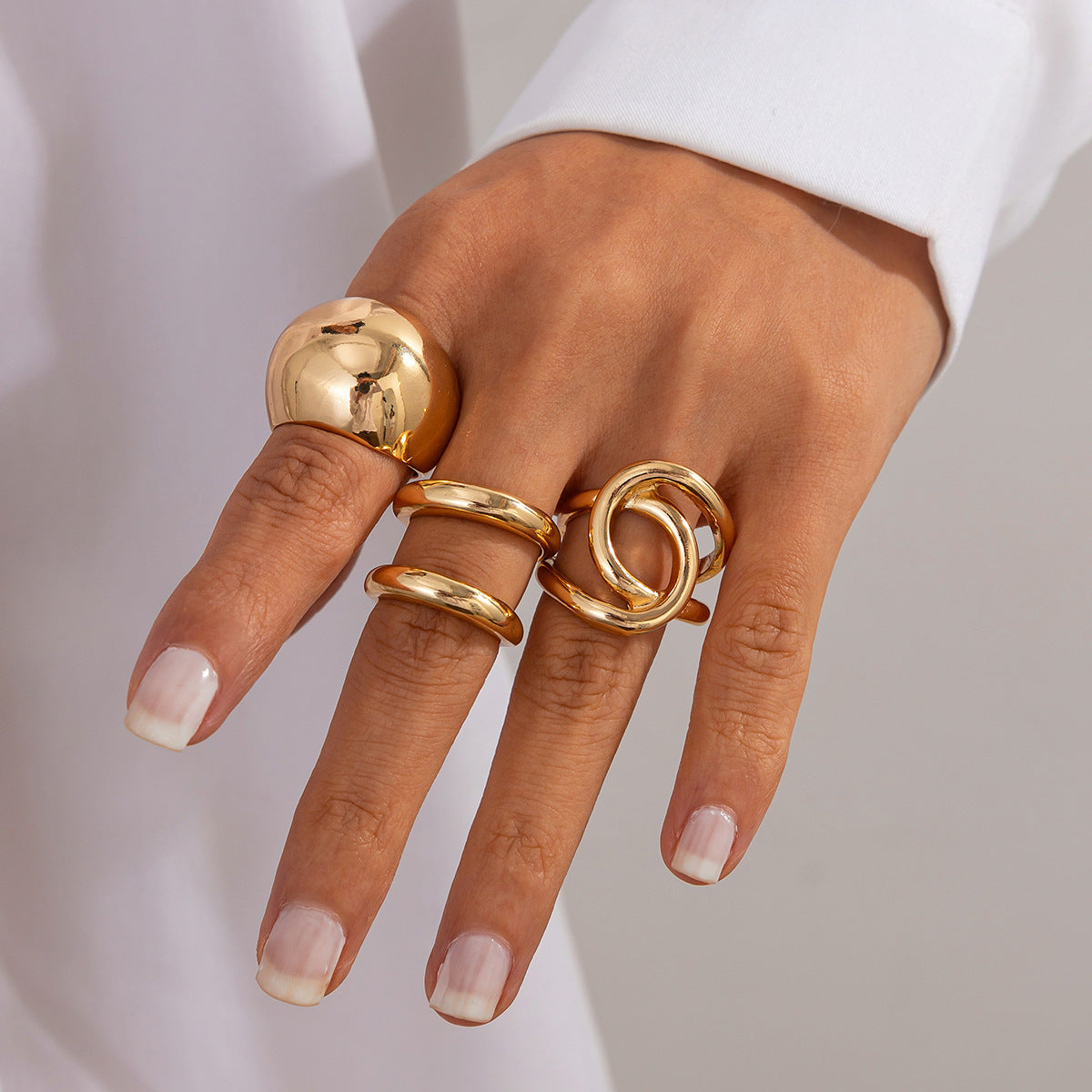 Trendy Geometric Teardrop Smooth 4-Piece Ring Set