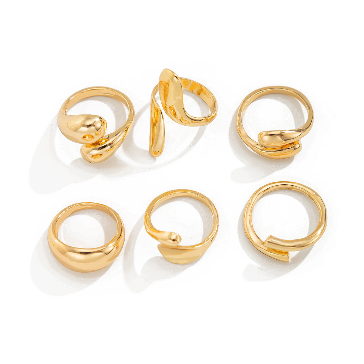 Trendy Irregular Geometric Teardrop 6-Piece Ring Set