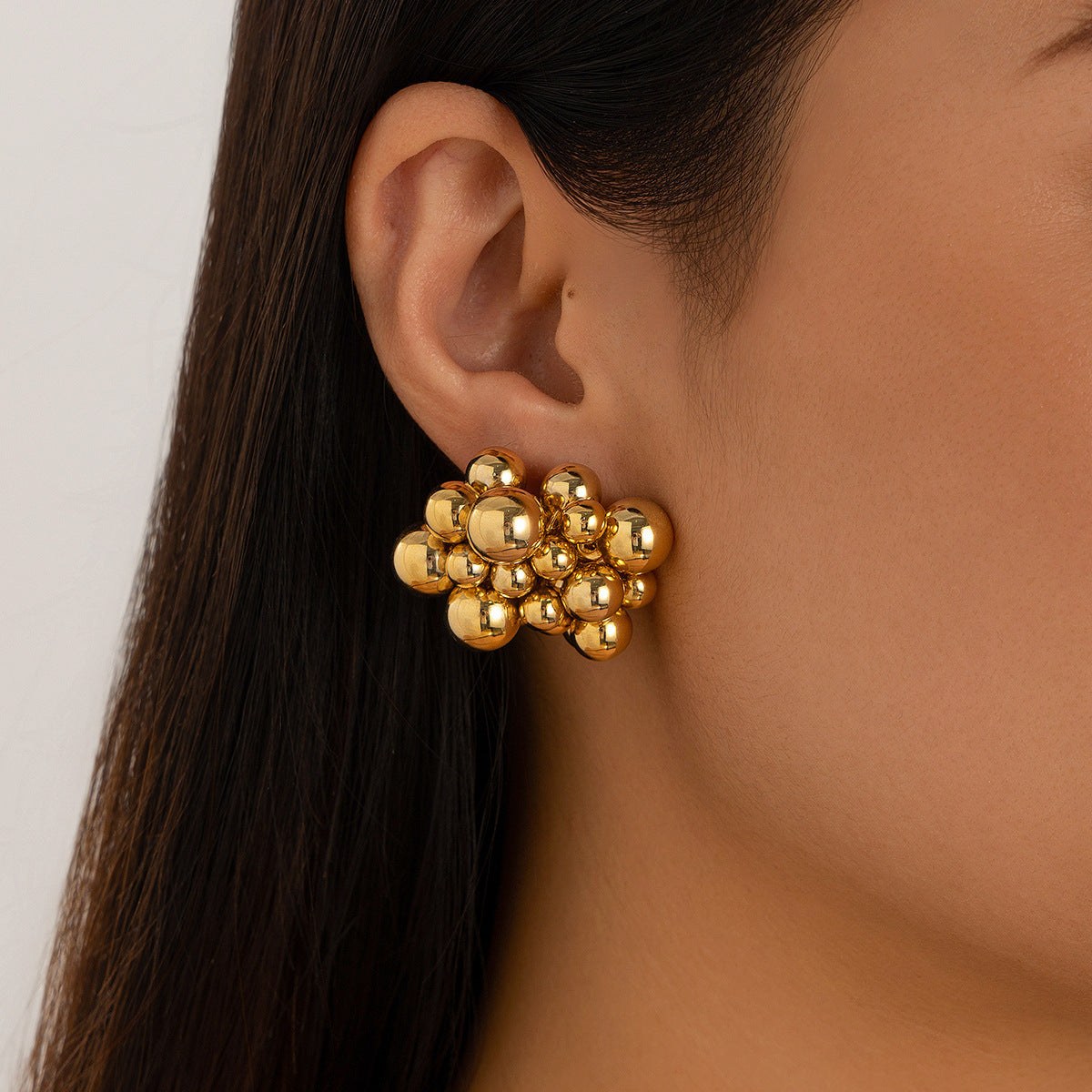 Unique Geometric Round Ball Grape Cluster Earrings