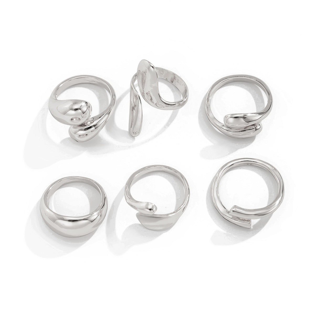 Trendy Irregular Geometric Teardrop 6-Piece Ring Set