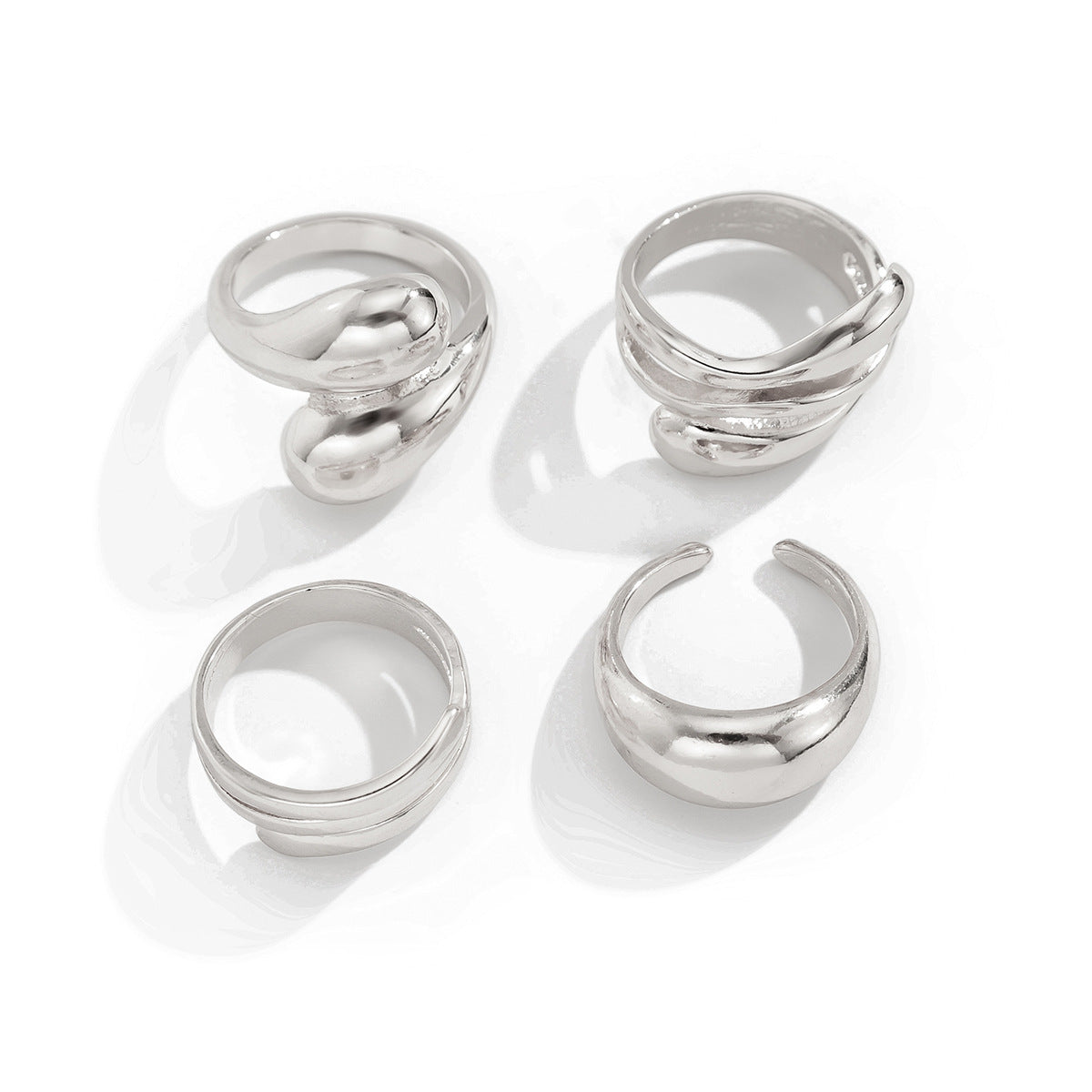 Unique Geometric Ruffled Hollow 4-Piece  Ring Set