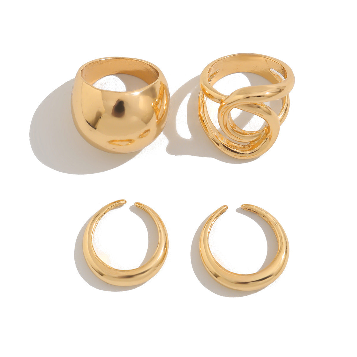 Trendy Geometric Teardrop Smooth 4-Piece Ring Set