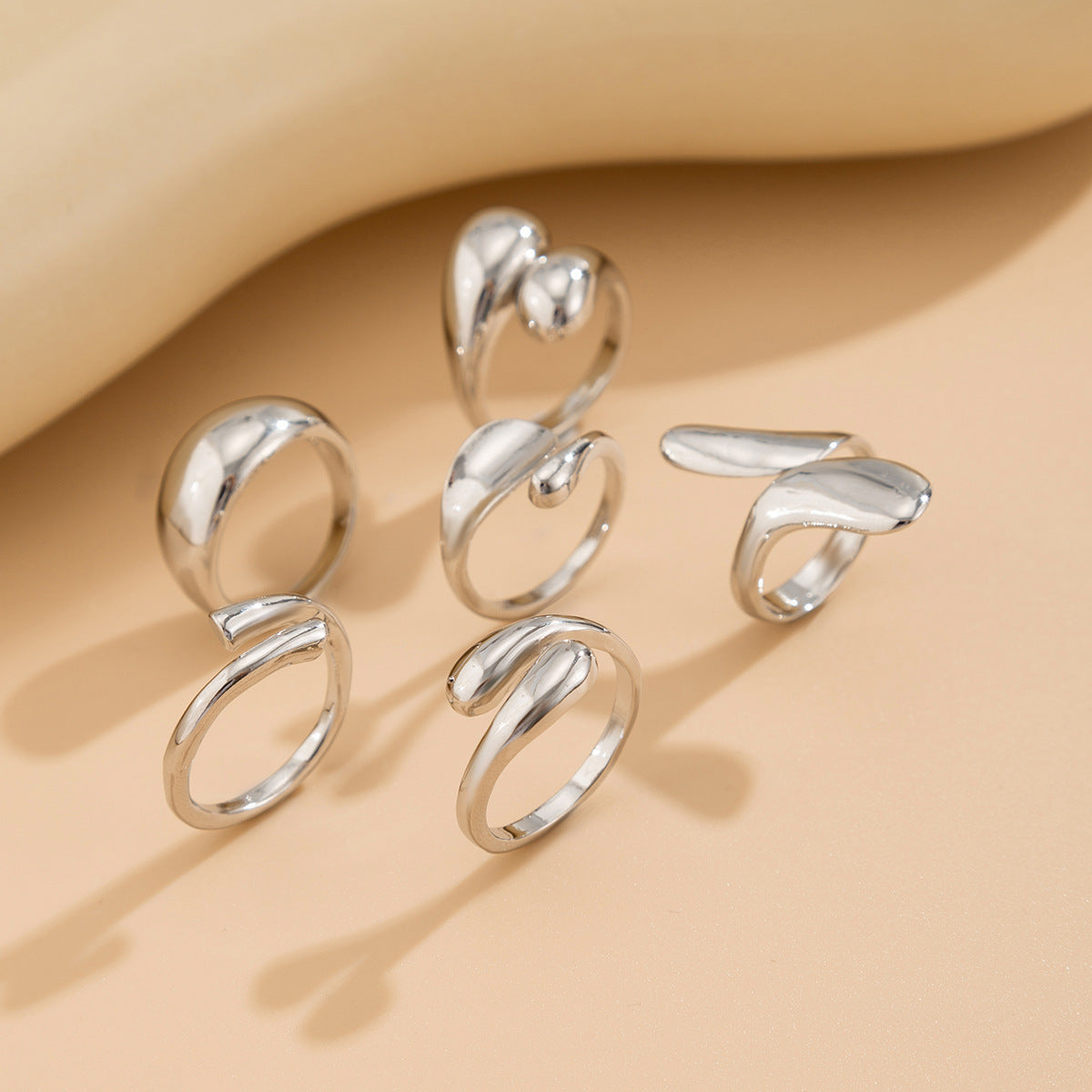 Trendy Irregular Geometric Teardrop 6-Piece Ring Set