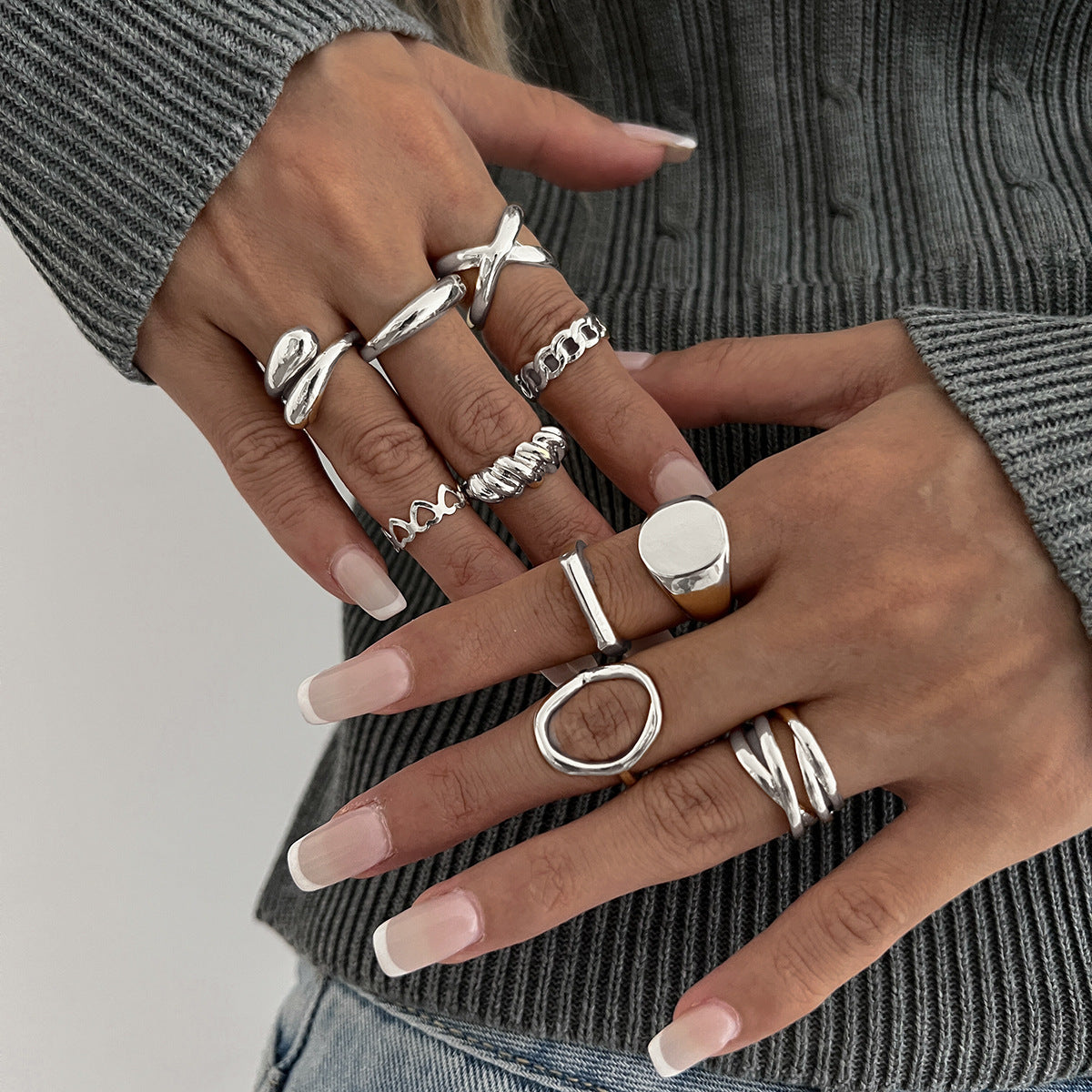 Geometric U-Shaped Vintage 10-Piece Ring Set