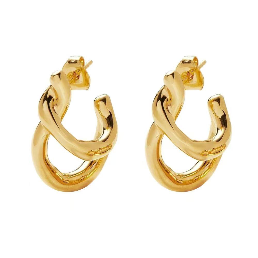 24k gold-plated brass irregular line earrings