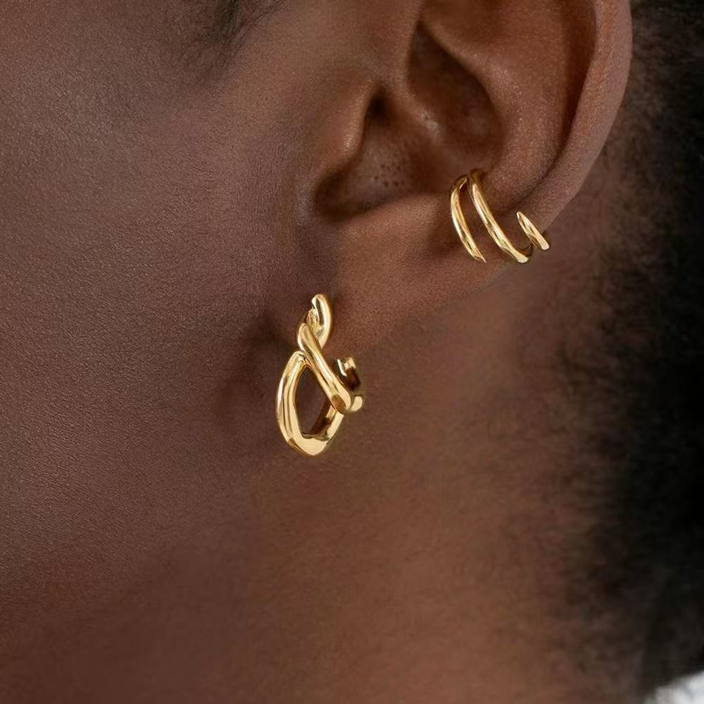 24k gold-plated brass irregular line earrings