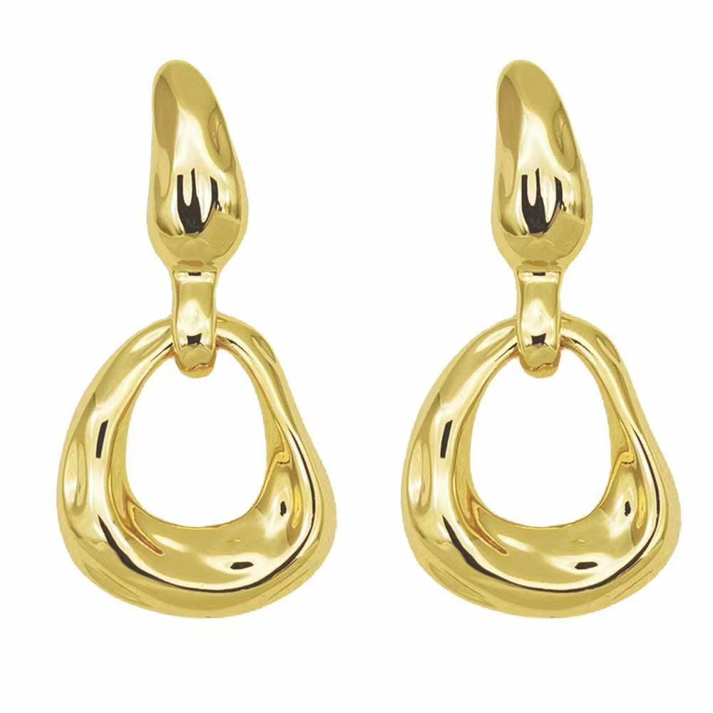 Brass electroplated real gold 24k texture earrings