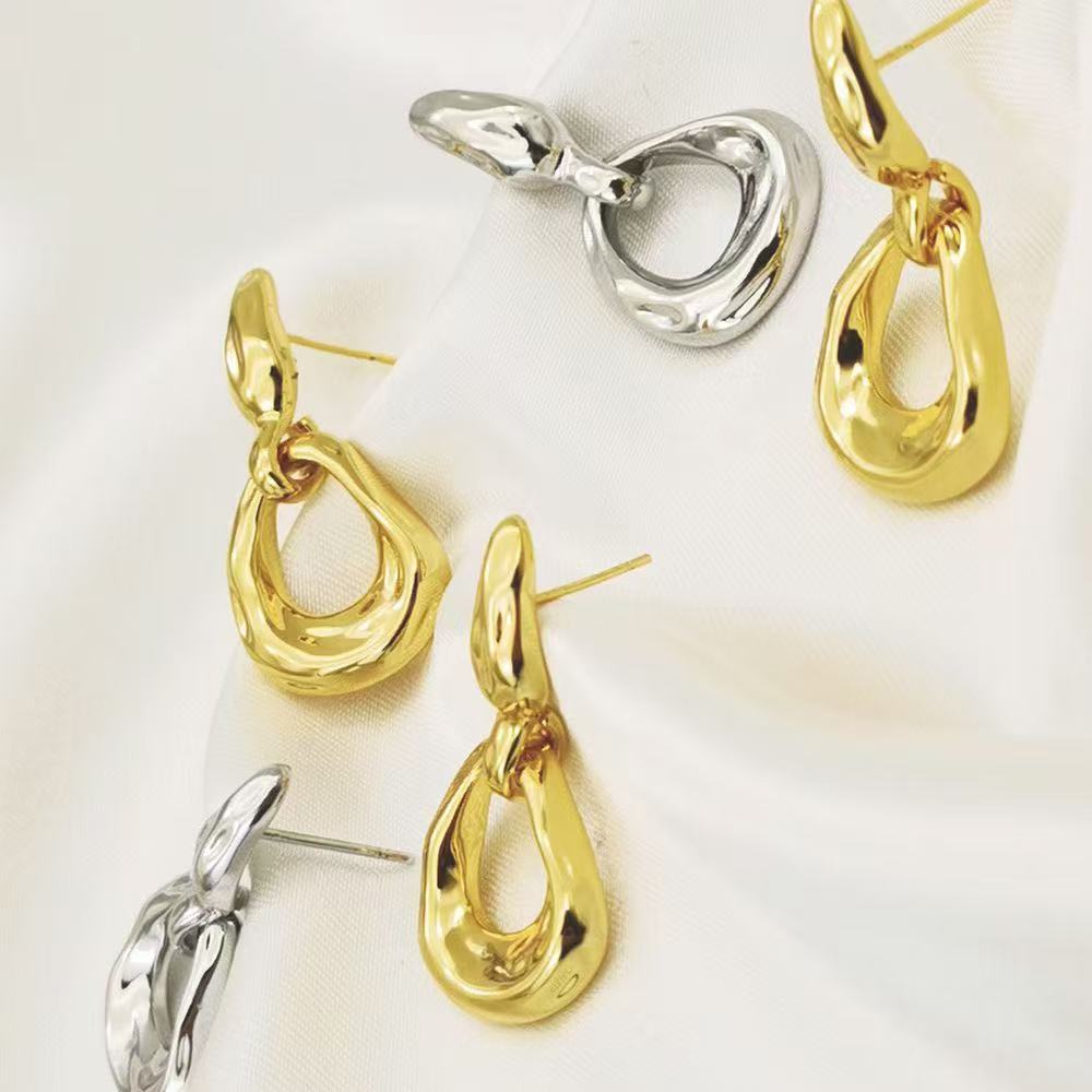 Brass electroplated real gold 24k texture earrings