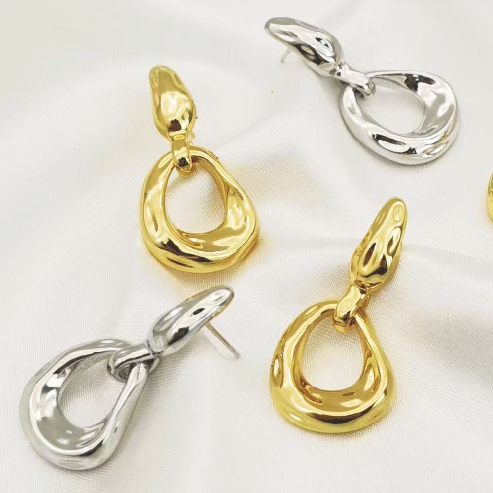 Brass electroplated real gold 24k texture earrings