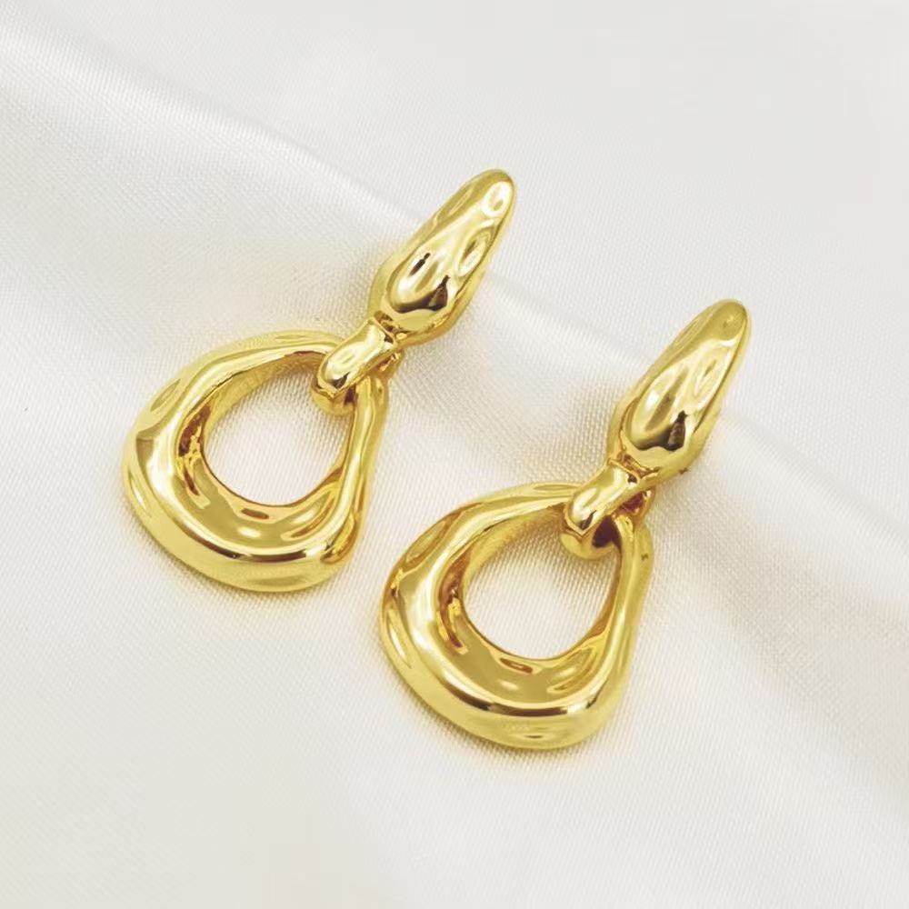 Brass electroplated real gold 24k texture earrings