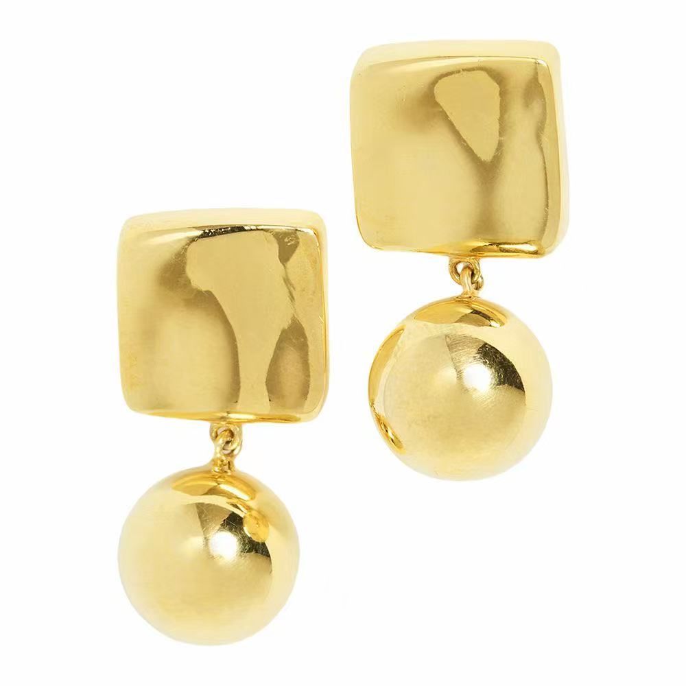Brass plated real gold 24k tassel square earrings