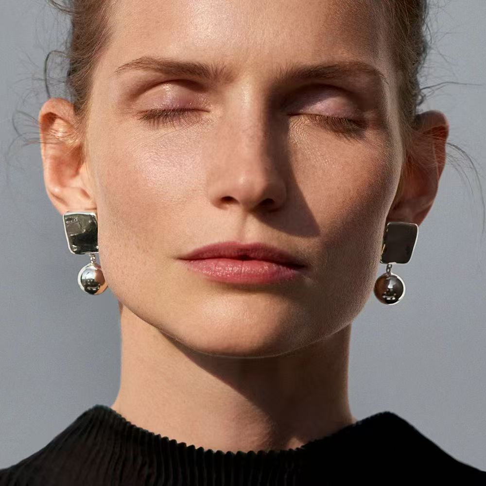 Brass plated real gold 24k tassel square earrings