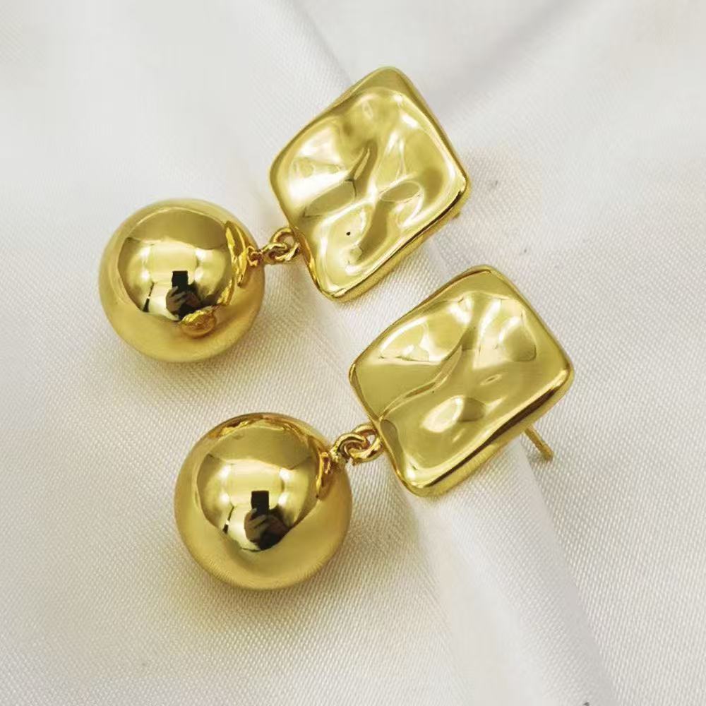 Brass plated real gold 24k tassel square earrings
