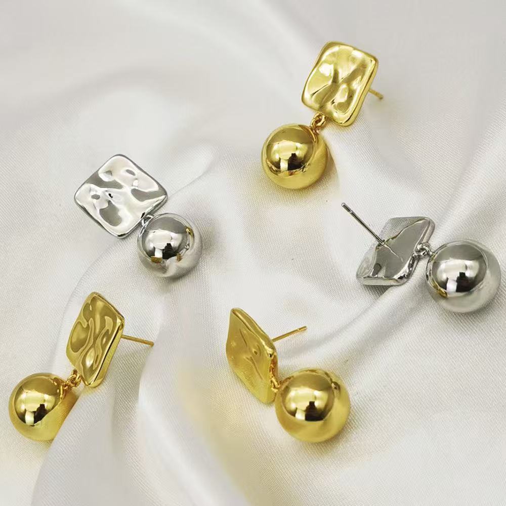 Brass plated real gold 24k tassel square earrings