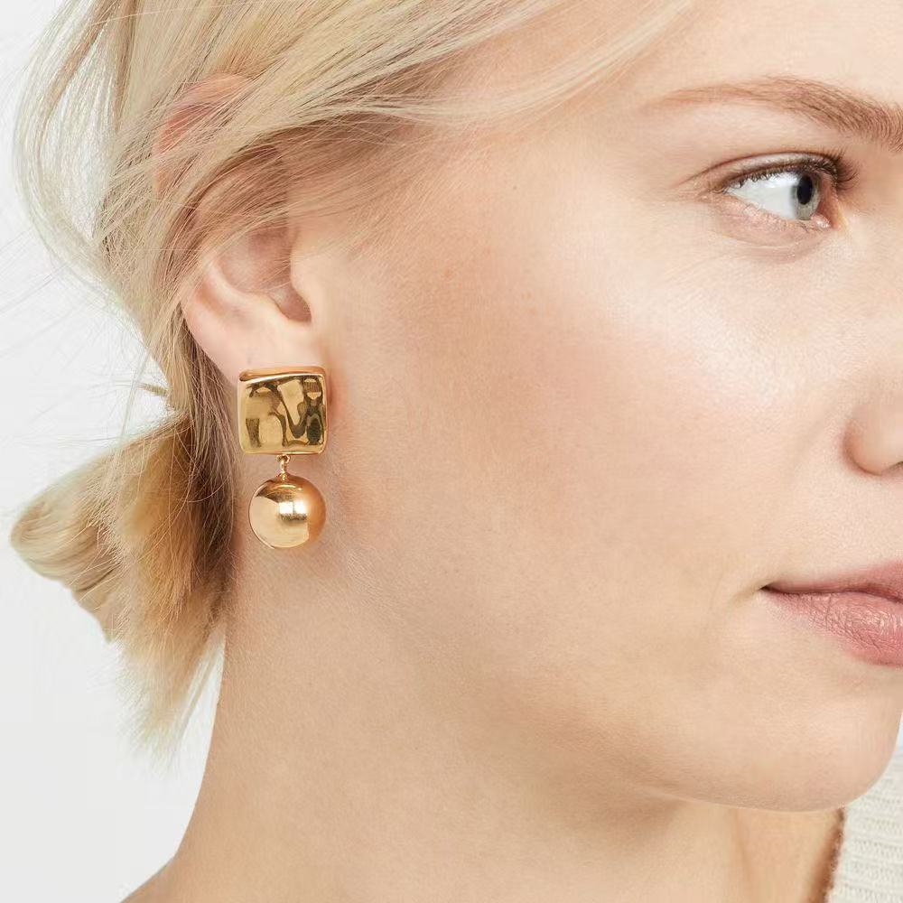 Brass plated real gold 24k tassel square earrings