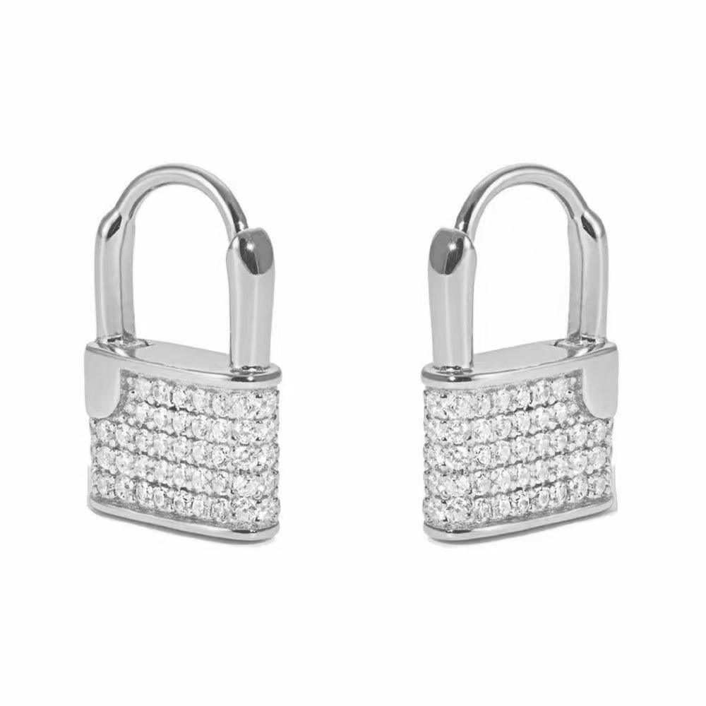 Brass electroplated real gold 24k lock inlay AAA zircon earrings