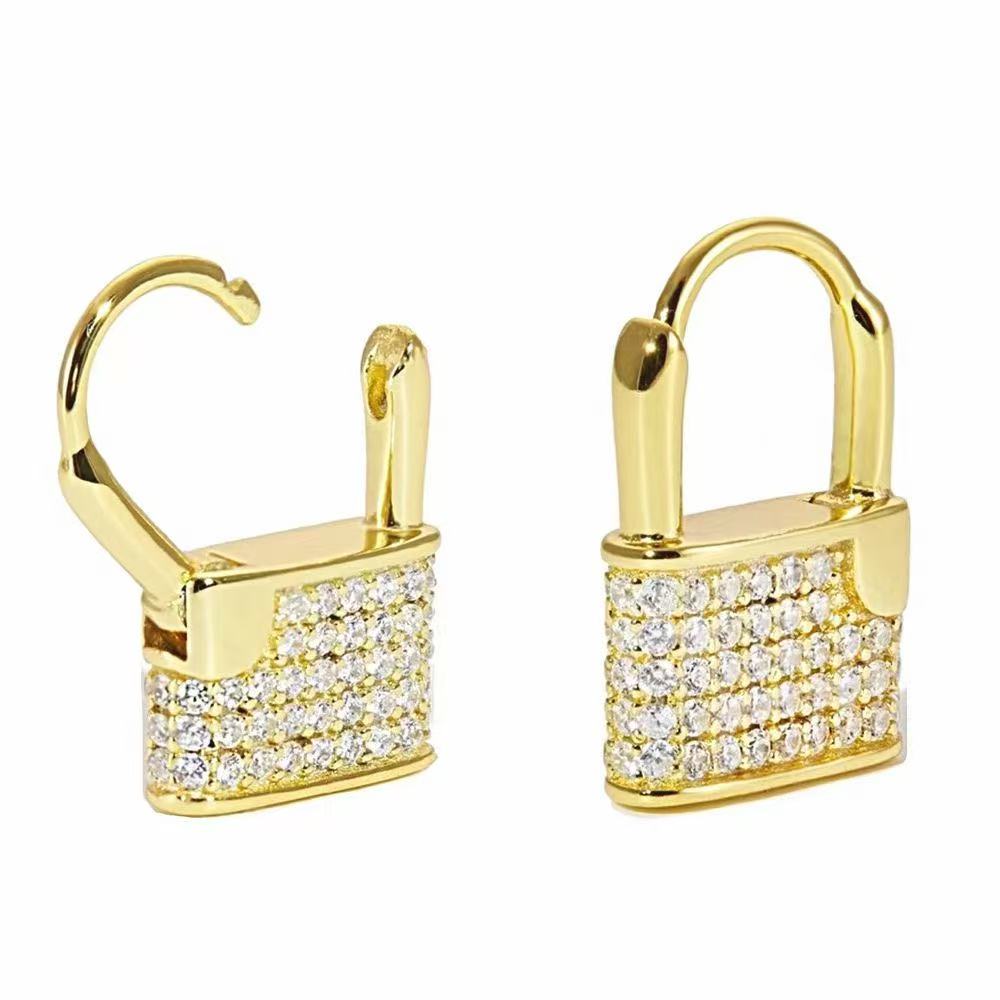 Brass electroplated real gold 24k lock inlay AAA zircon earrings