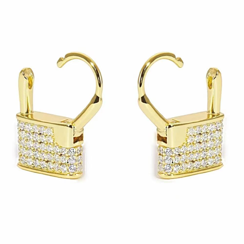 Brass electroplated real gold 24k lock inlay AAA zircon earrings