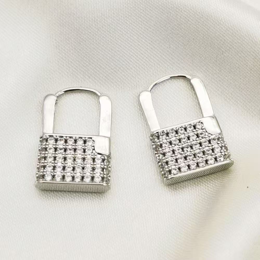 Brass electroplated real gold 24k lock inlay AAA zircon earrings
