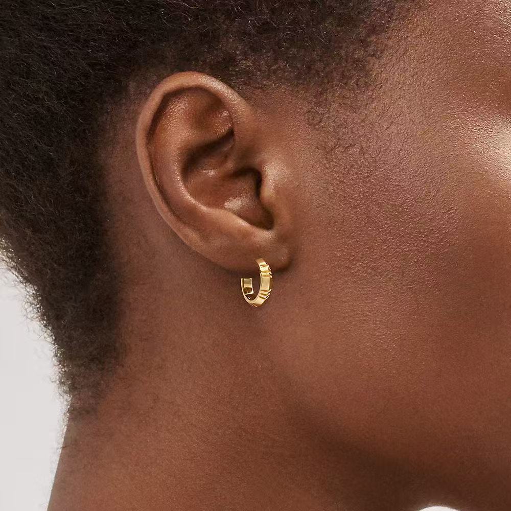 Electroplated real gold 24k Roman numeral earrings