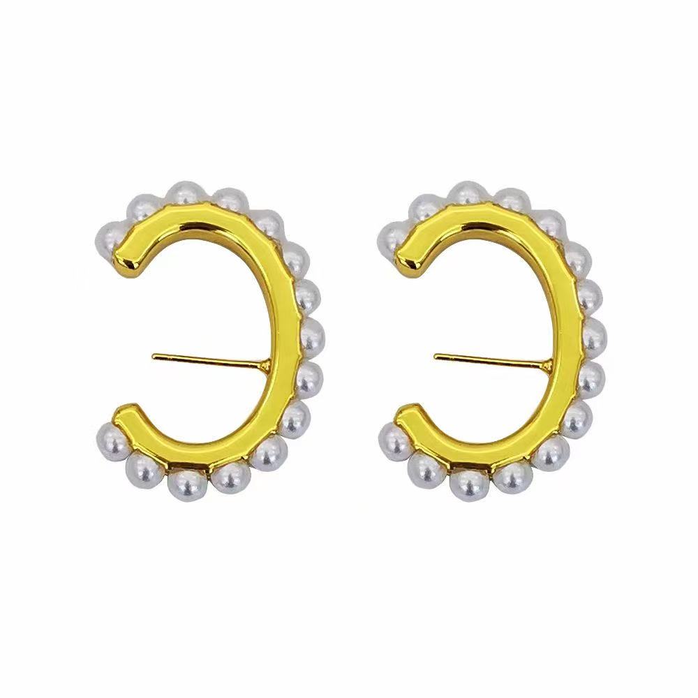 24K Gold Plated Brass Pearl Earrings: Niche European & American Style