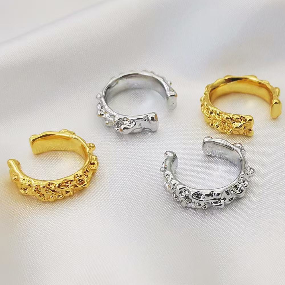 Lava-Inspired Irregular Ear Cuff: Niche Vintage Design, 24K Gold Plated Brass