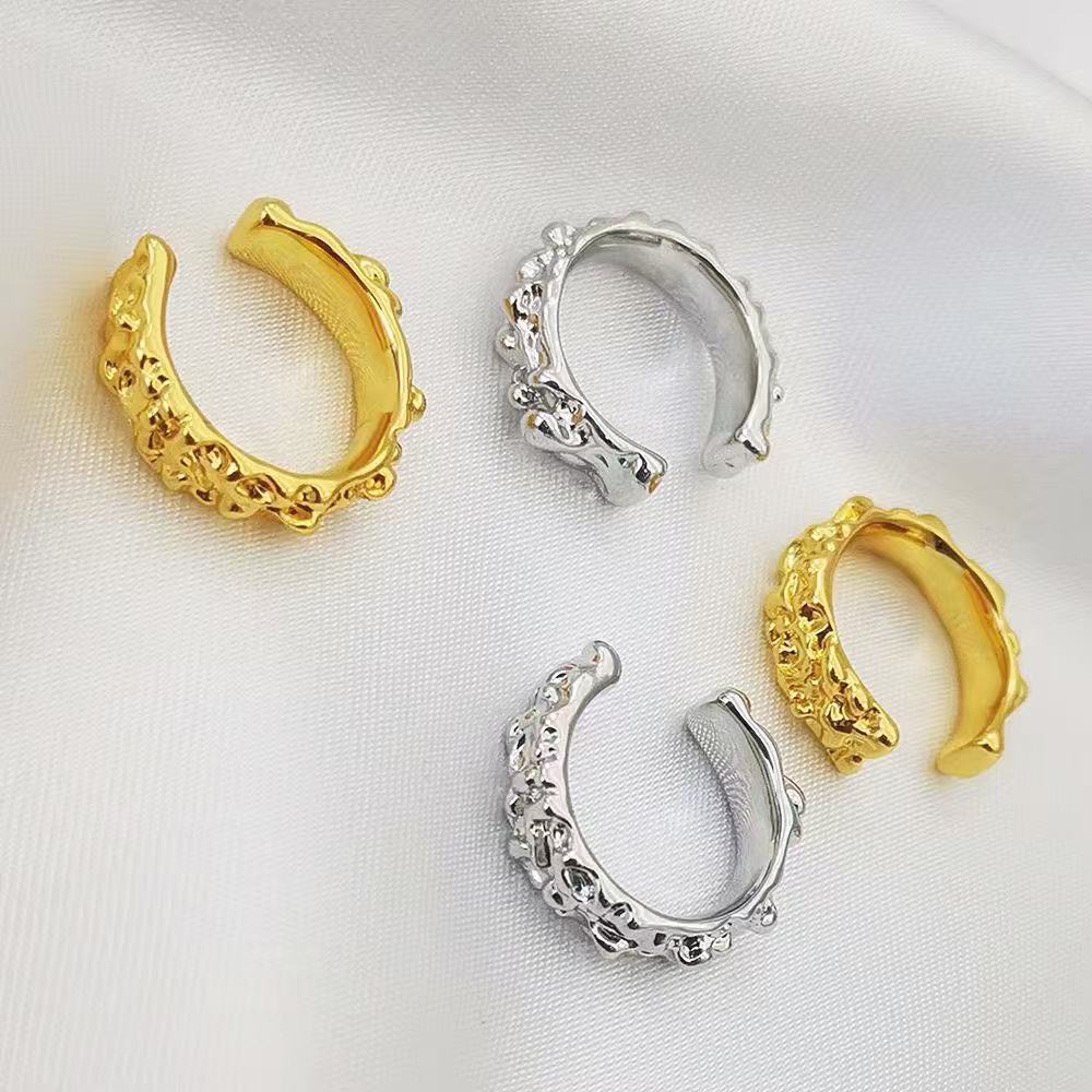 Lava-Inspired Irregular Ear Cuff: Niche Vintage Design, 24K Gold Plated Brass