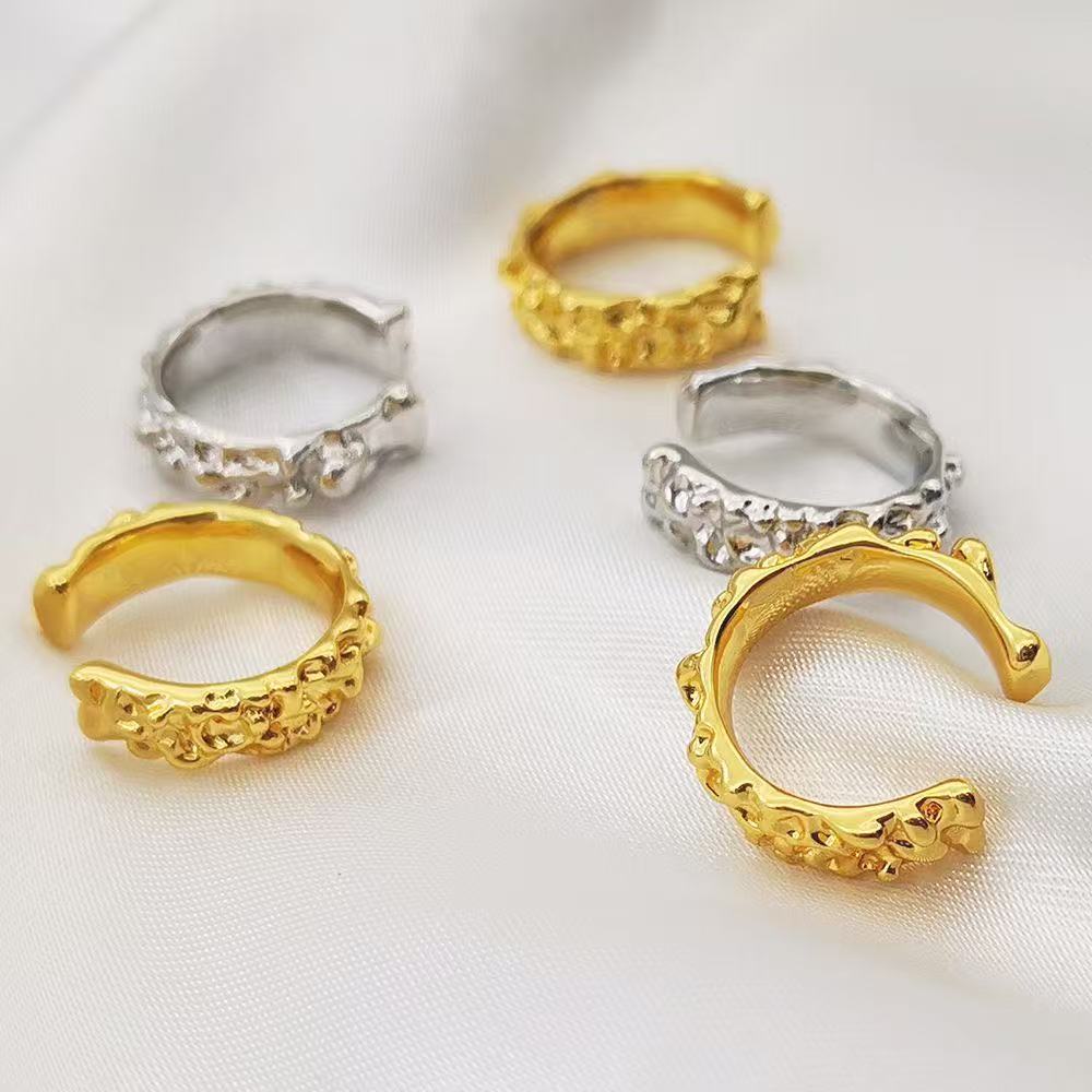 Lava-Inspired Irregular Ear Cuff: Niche Vintage Design, 24K Gold Plated Brass