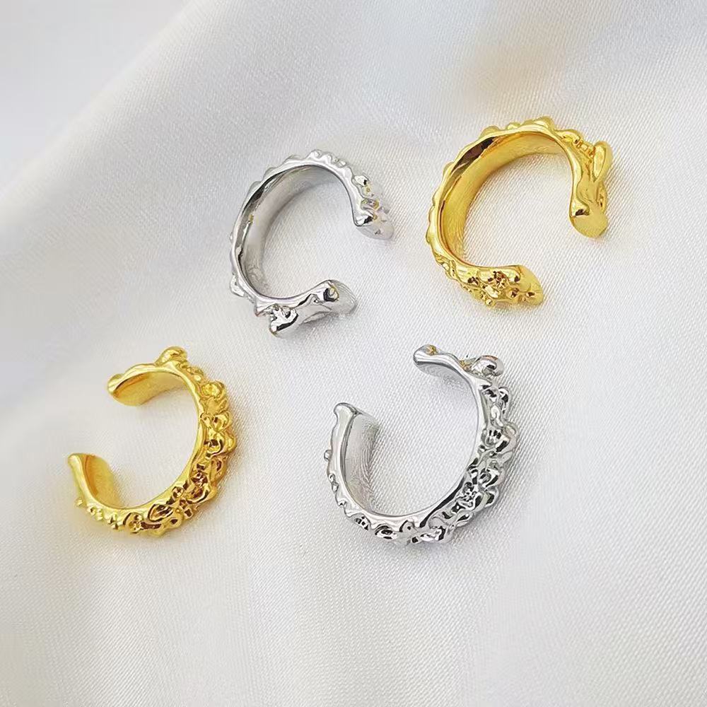 Lava-Inspired Irregular Ear Cuff: Niche Vintage Design, 24K Gold Plated Brass