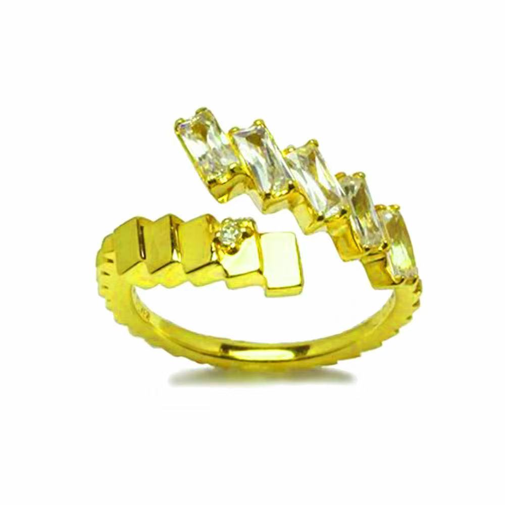 24K Gold-Plated AAA Square Zircon Trapezoid Open Ring