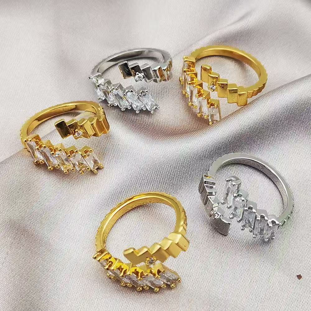 24K Gold-Plated AAA Square Zircon Trapezoid Open Ring