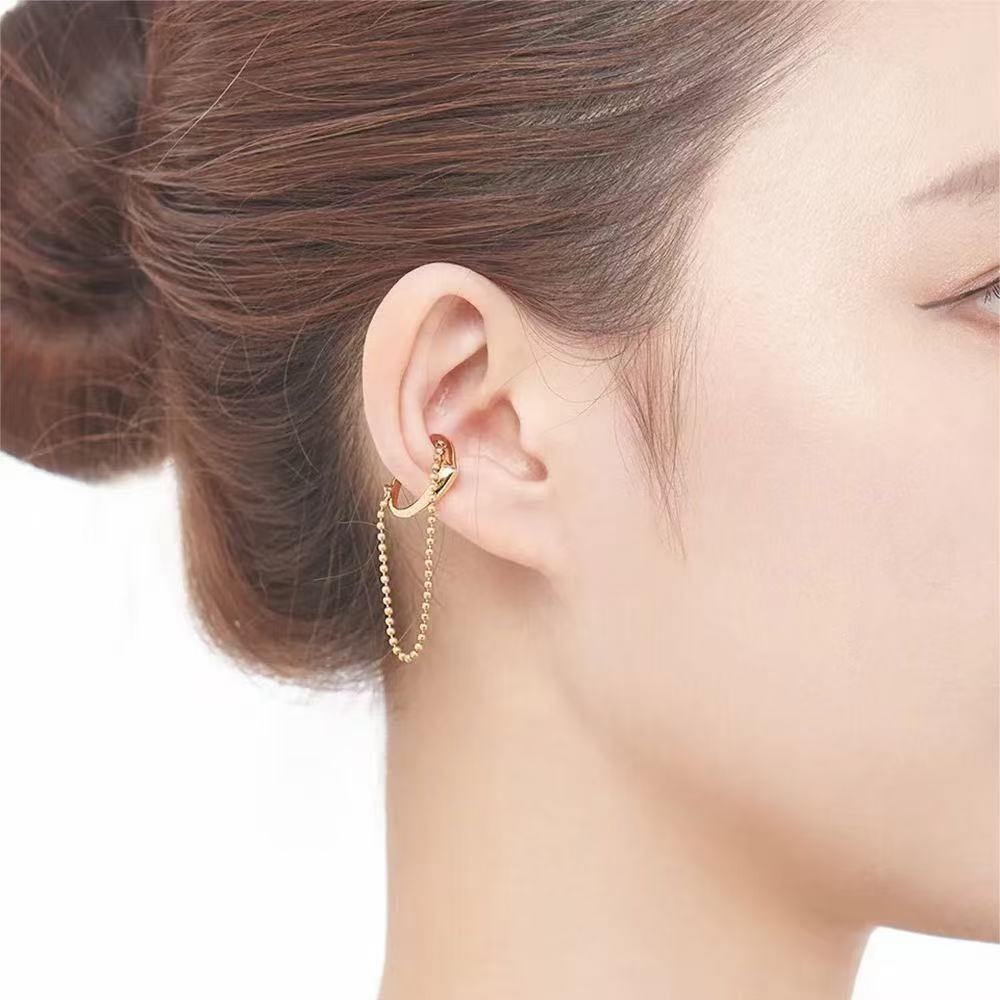 24K Gold-Plated Beaded Tassel Clip-On Earrings - Left and Right