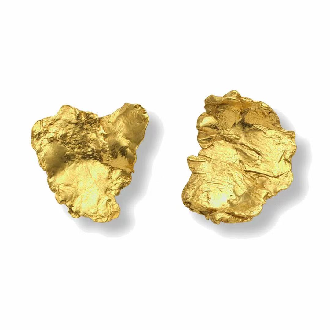 24K Gold-Plated Asymmetrical Lava Earrings