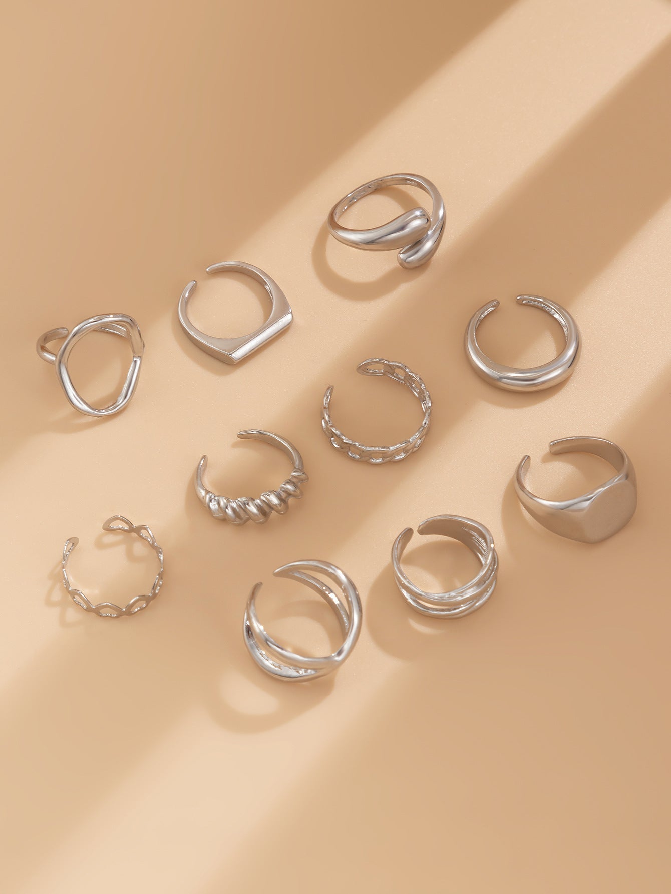 Geometric U-Shaped Vintage 10-Piece Ring Set