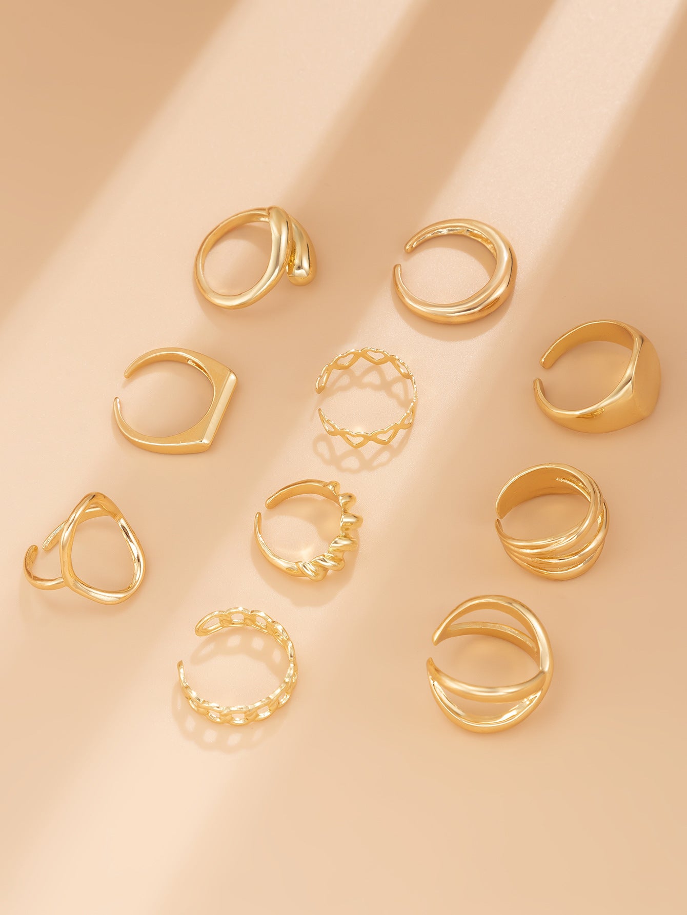Geometric U-Shaped Vintage 10-Piece Ring Set