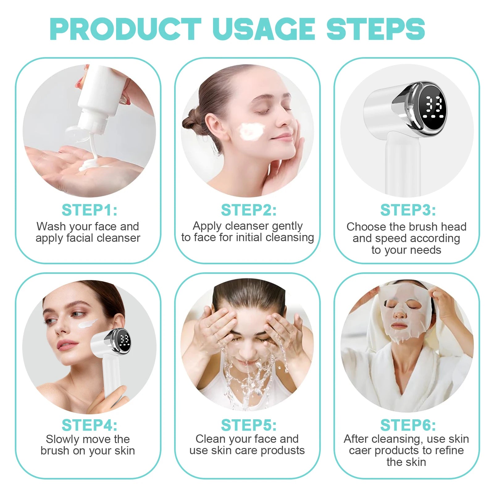 Electric Face Cleansing Brush Waterproof Facial Spa Massager
