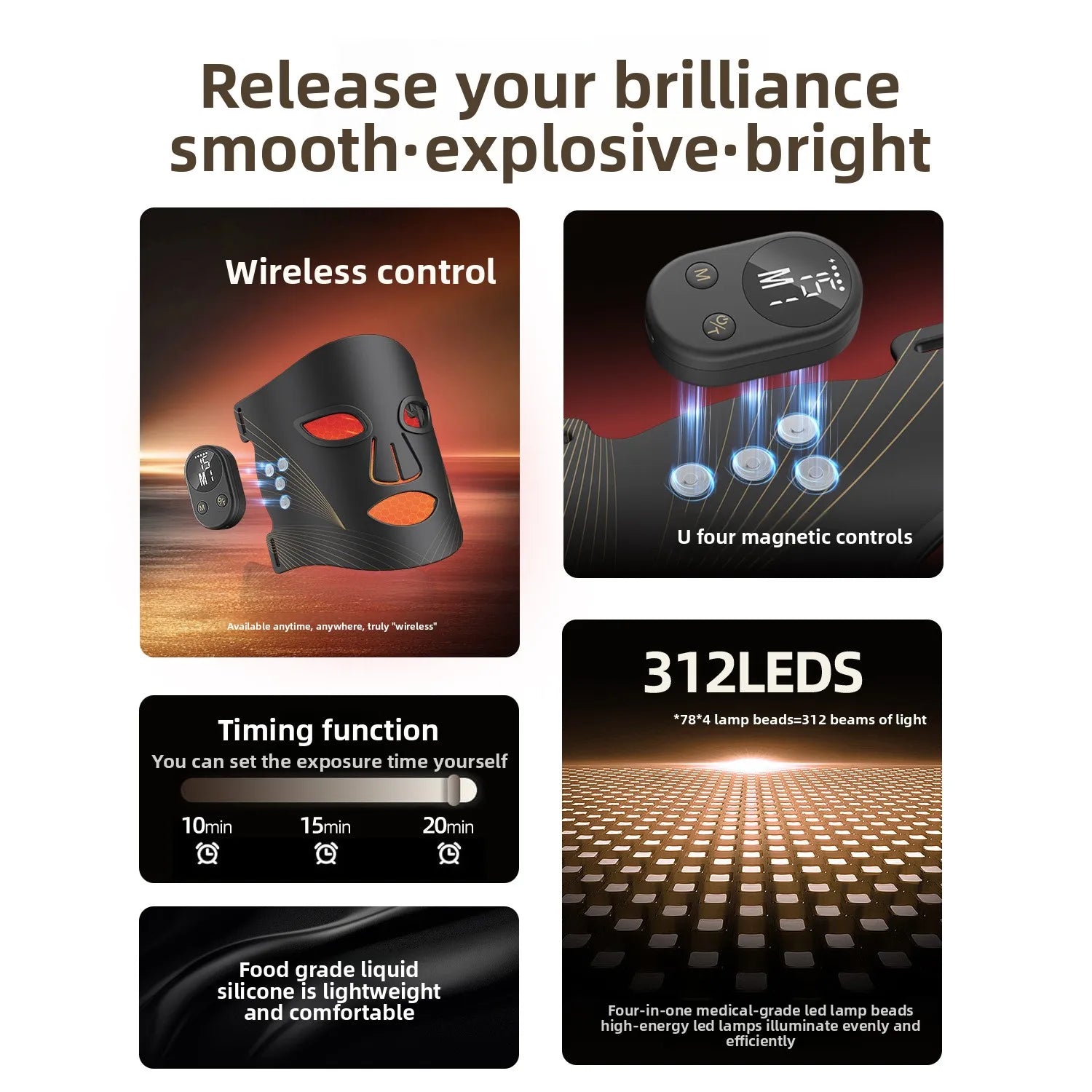 Wireless LED Silicone Red Light Therapy Face Mask
