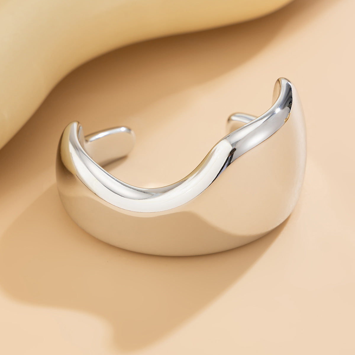 Irregular Smooth Circled Open Cuff Bracelet